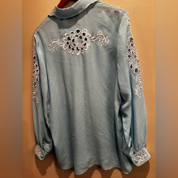Bob Mackie Light Blue Wearable Art Shirt cut-out medium silk elegant western - Picture 7 of 14